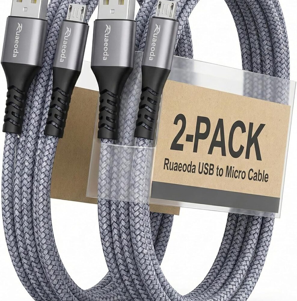 6ft Micro USB Cable 2-Pack, Compatible with PS4 Controller