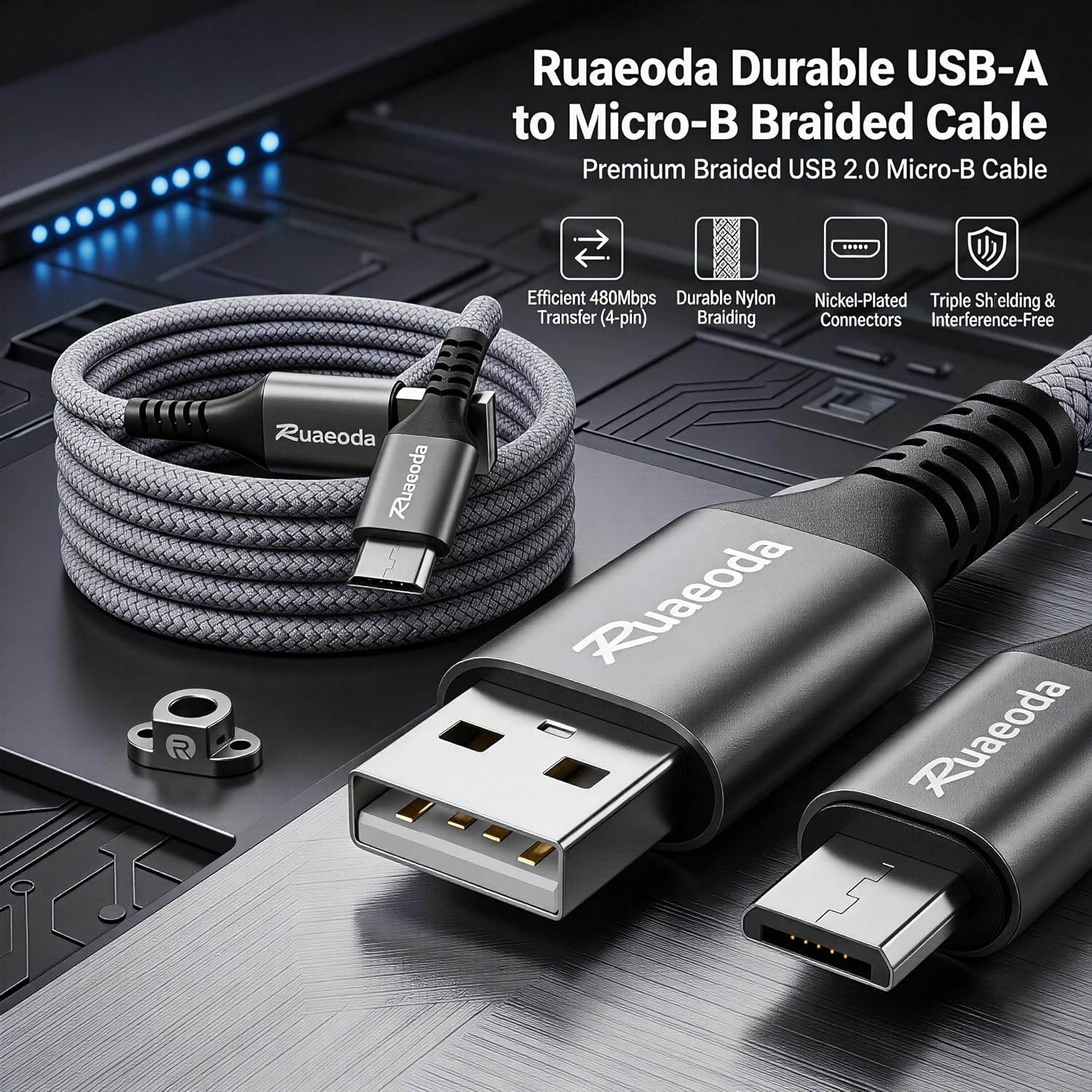 6ft Micro USB Cable 2-Pack, Compatible with PS4 Controller - Image 2
