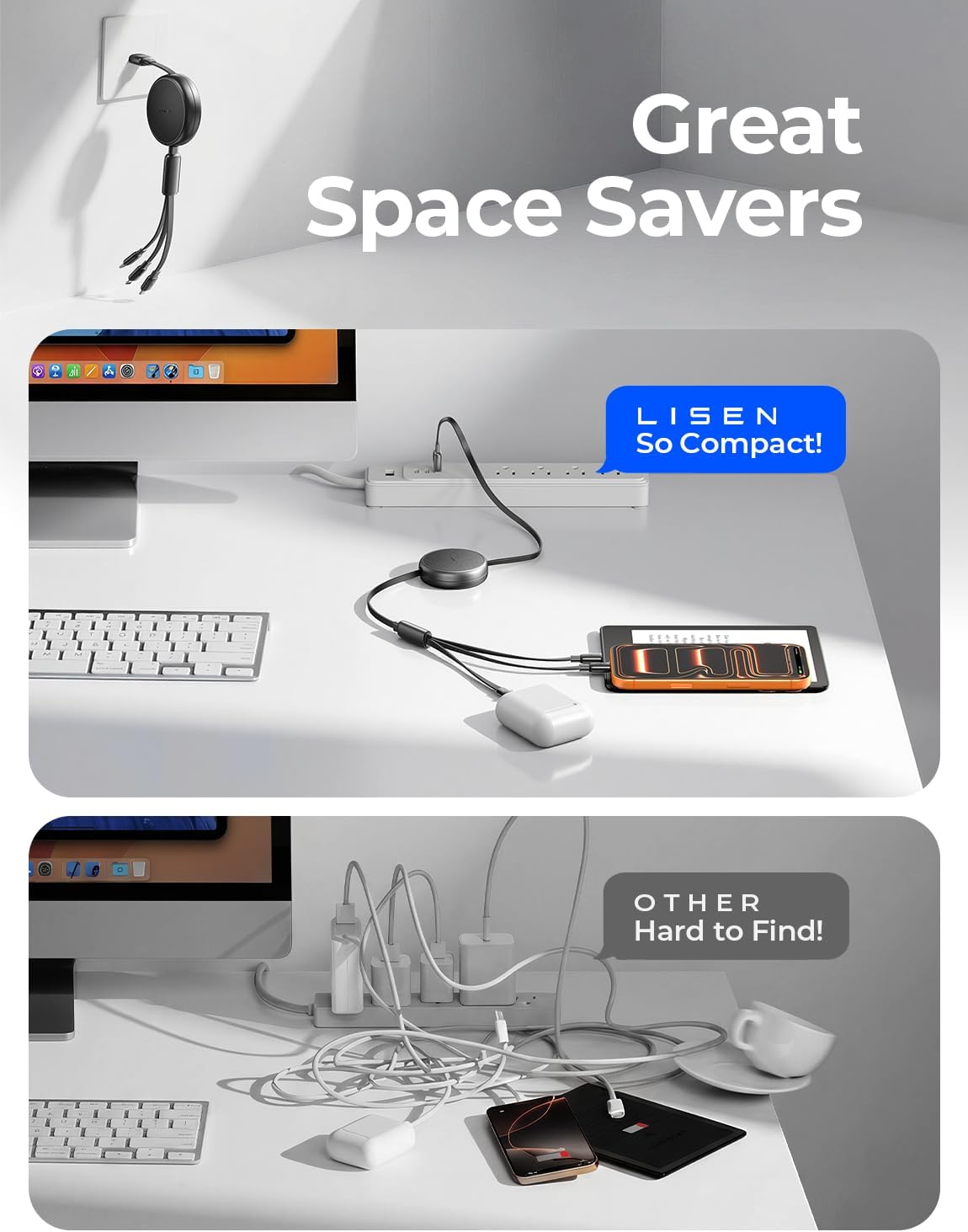LISEN Multi Charging Cable, Retractable Car Charger for Multiple Devices - Image 5