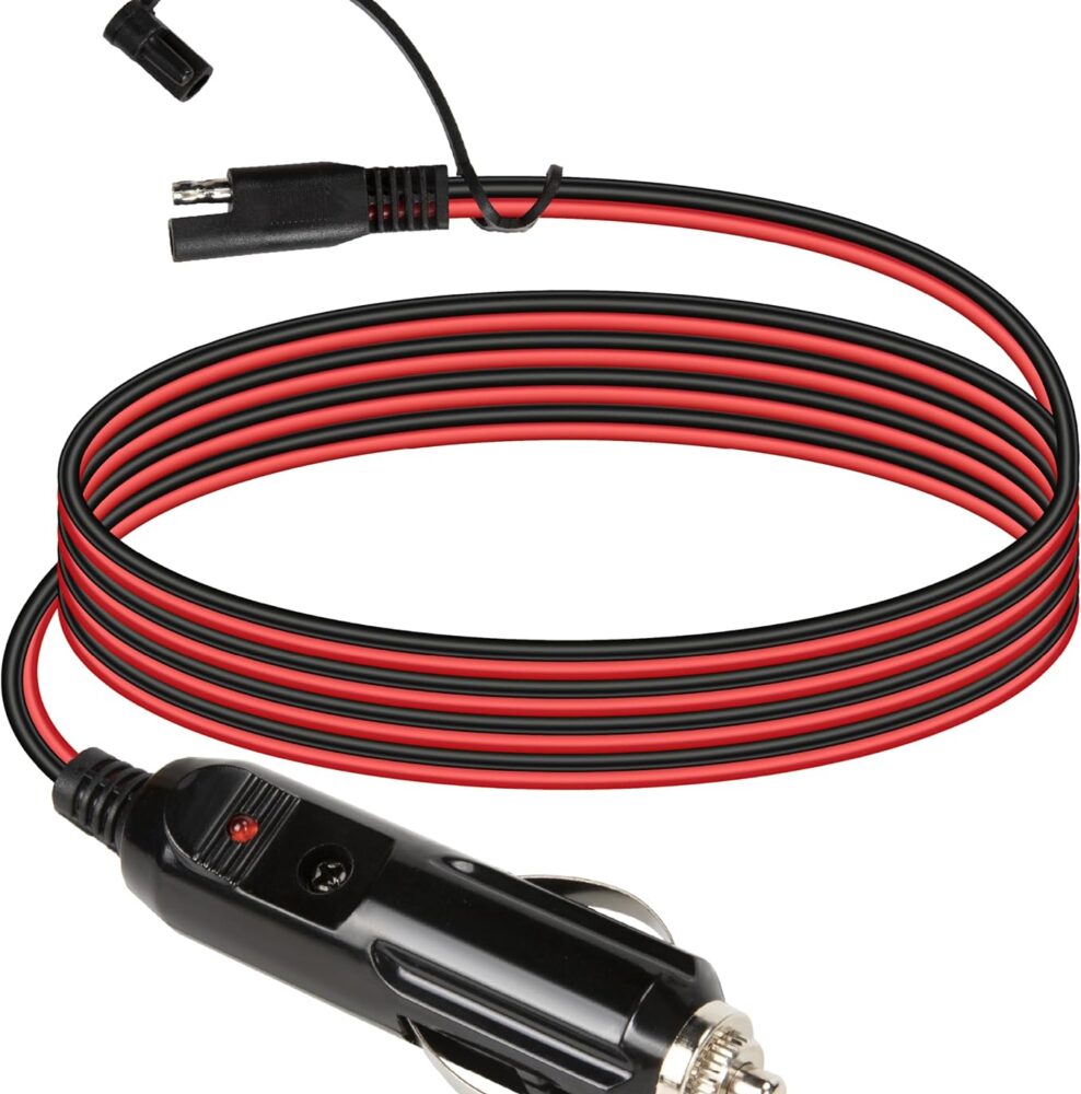 10FT 16AWG SAE to Cigarette Lighter Plug with Fuse and LED Light
