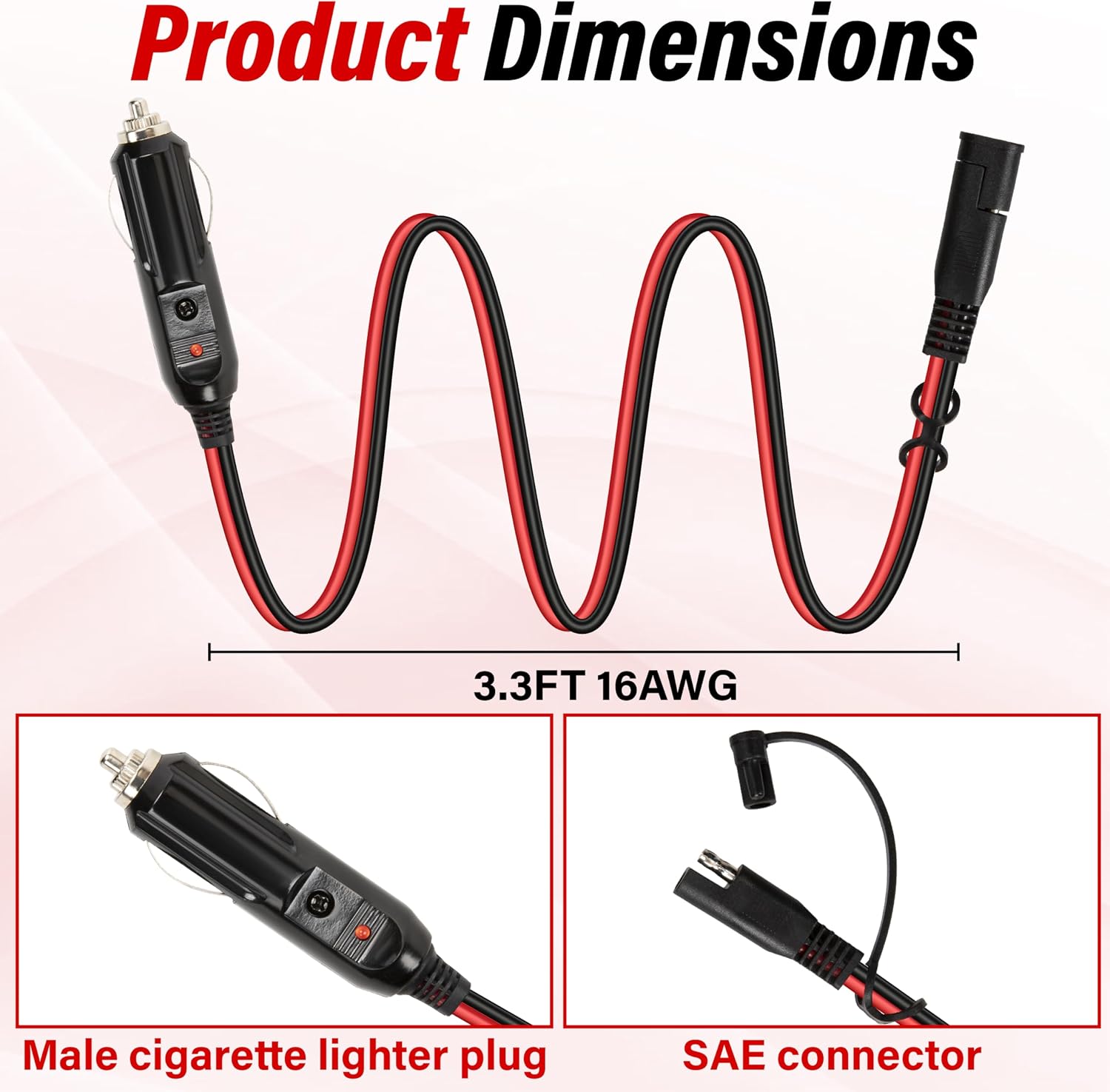 10FT 16AWG SAE to Cigarette Lighter Plug with Fuse and LED Light - Image 2
