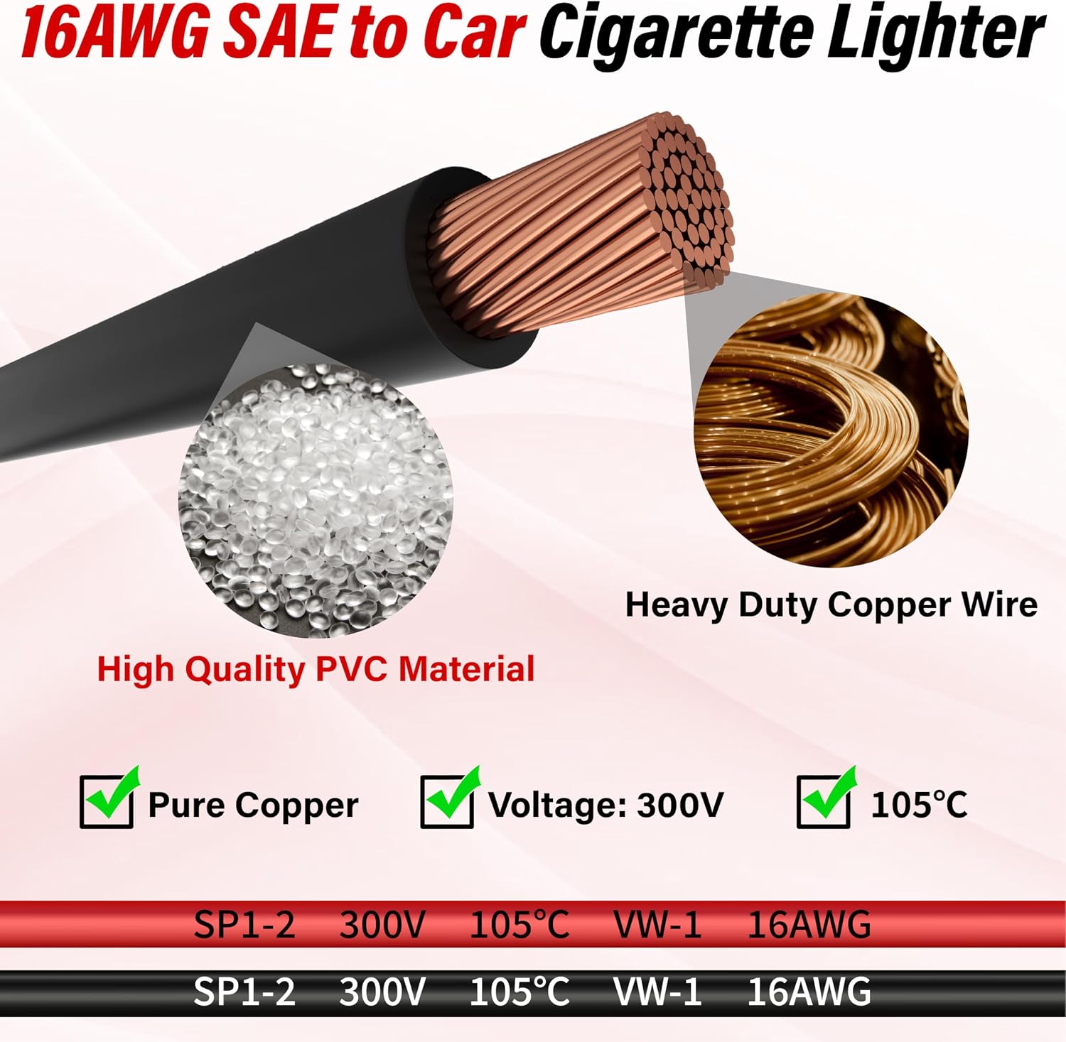 10FT 16AWG SAE to Cigarette Lighter Plug with Fuse and LED Light - Image 3