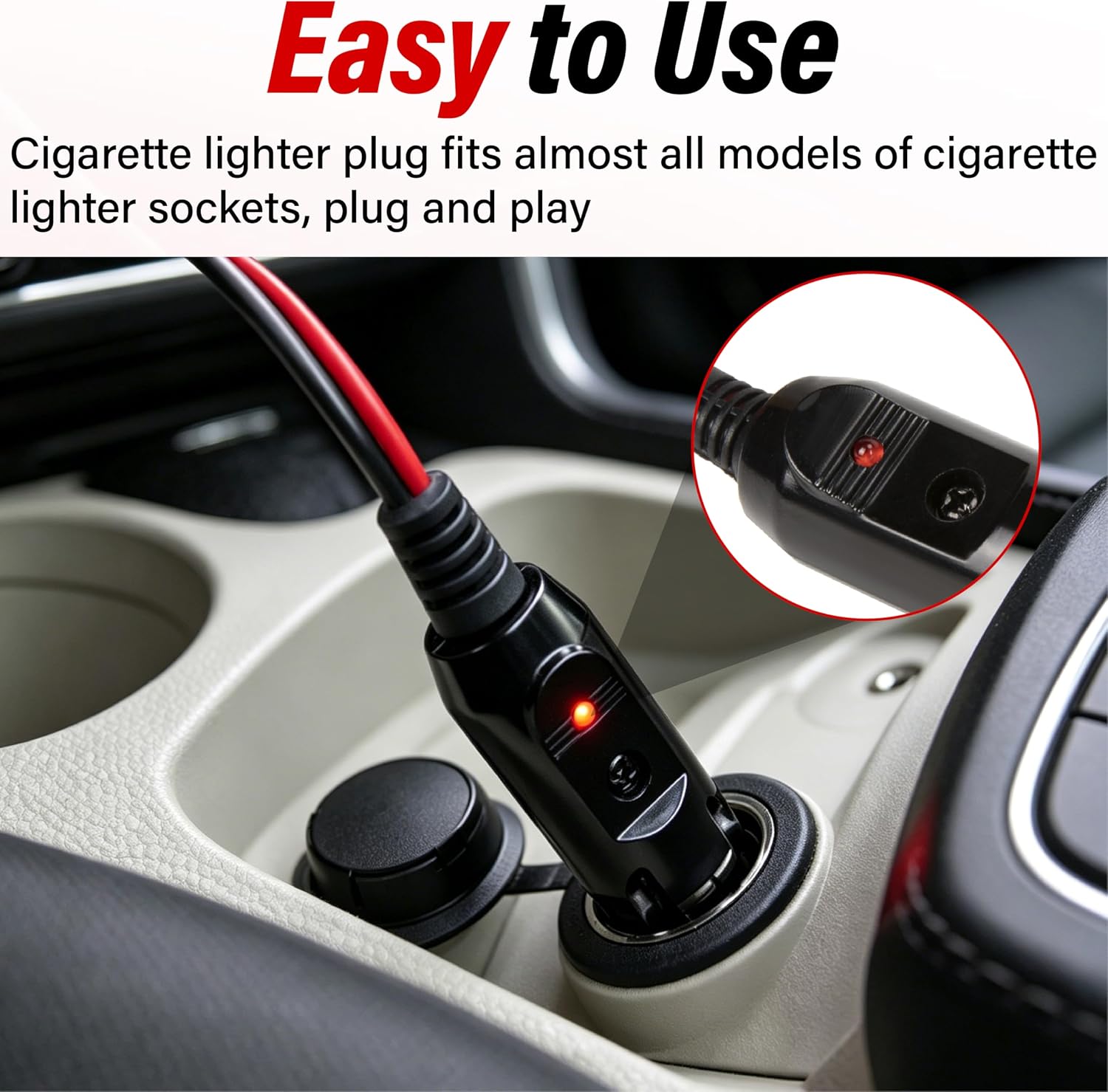 10FT 16AWG SAE to Cigarette Lighter Plug with Fuse and LED Light - Image 6