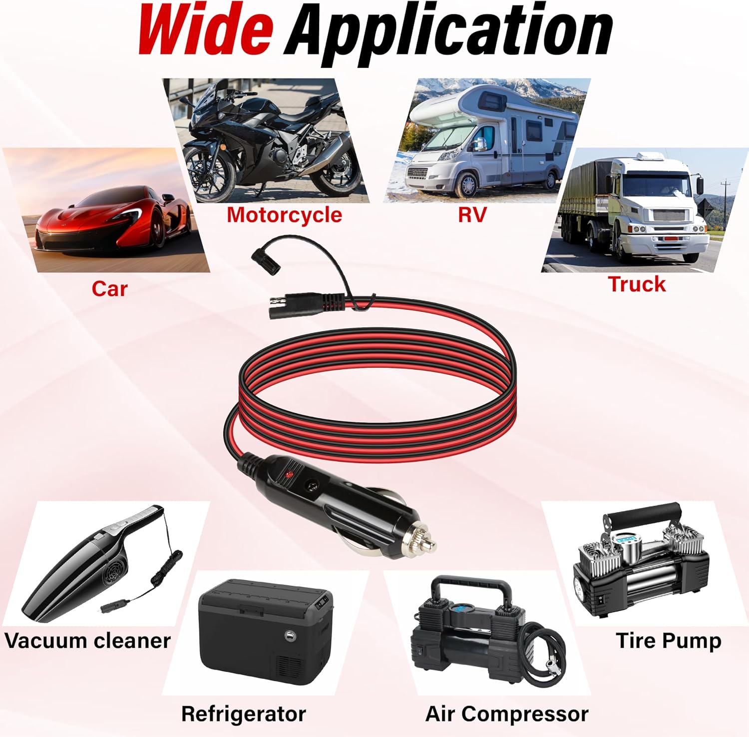 10FT 16AWG SAE to Cigarette Lighter Plug with Fuse and LED Light - Image 7