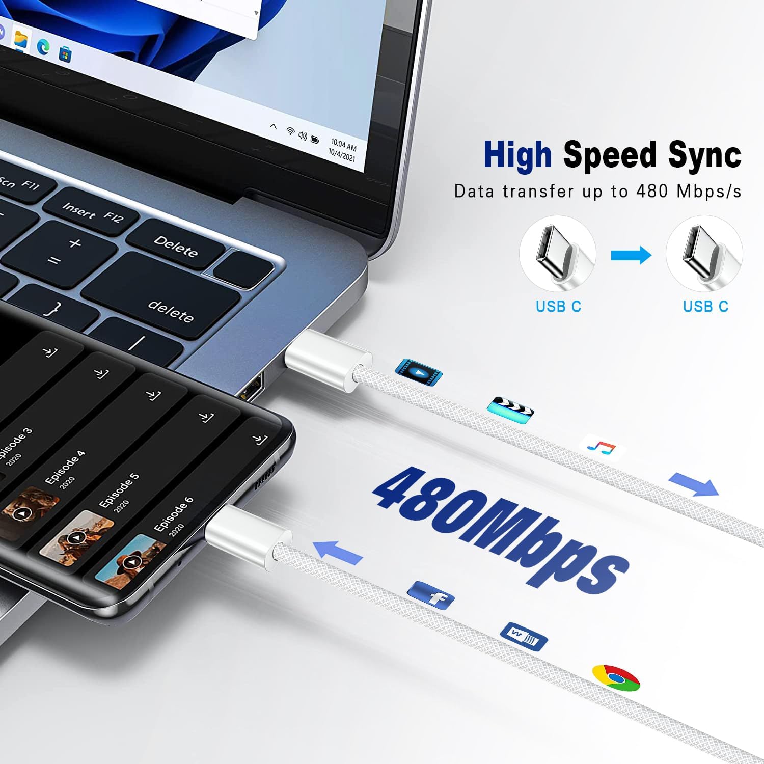 USB C to USB C Cable 3FT Certified 2Pack 60W usbc Woven Fast Charging - Image 5